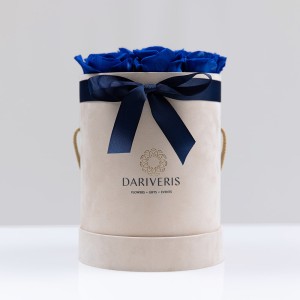 Forever Roses With Blue Roses In Beige Velvet Box